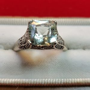 Sterling Silver Cushion Cut Prasiolite Ring